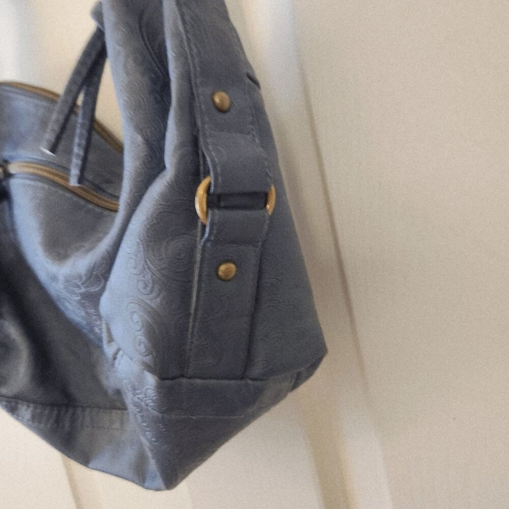 Stone & Co Embossed Smokey Denim Shoulder Bag With Adjustable Strap - Picture 8 of 14